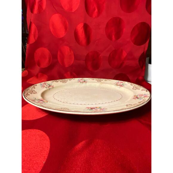 VTG Paden City Pottery Nasco Oval Platter 14x11in floral w22k gold swags trimGUC - Picture 9 of 16